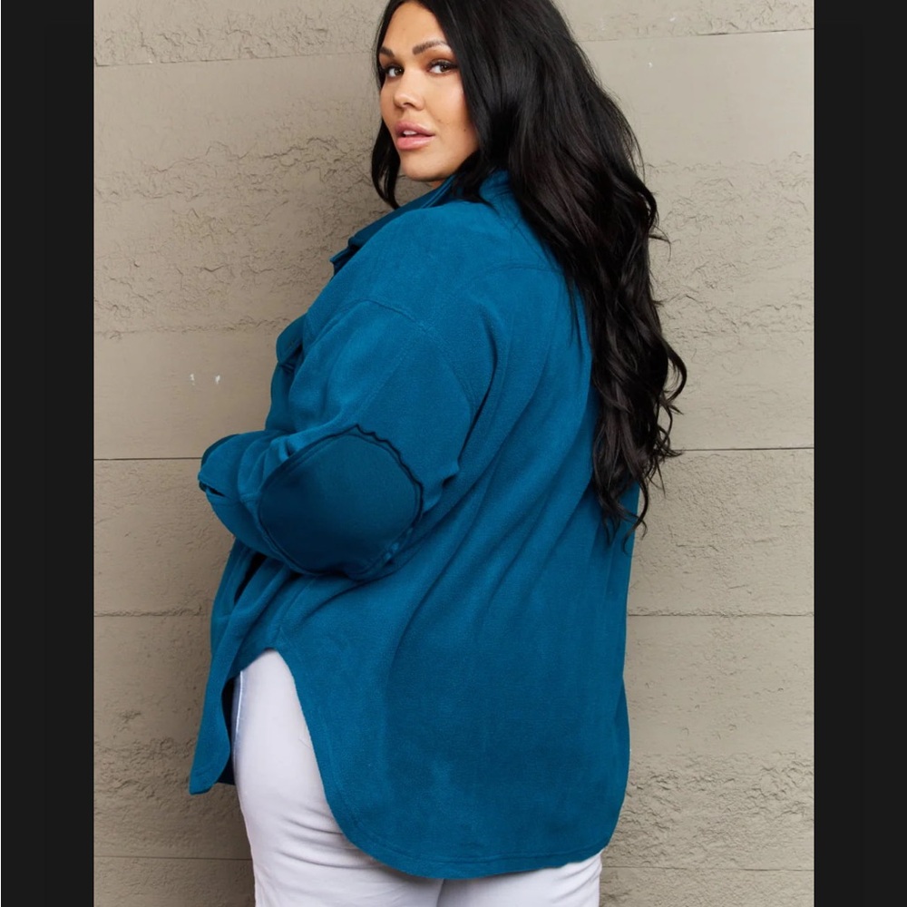 Zenana Teal Fleece Shacket Jacket NWT XL Cozy Cabin Button Front - Picture 3 of 9